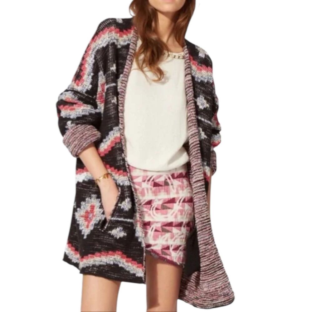 Maje Maori Oversized Reversible Jacquard Knit Long Cardigan Size M EUC